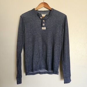 Hollister Y2K Henley Mens M Navy Blue Logo Ribbed Long Sleeve‎